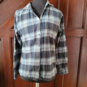 Woolrich Womens M/M Plaid Flannel Button-Up Shirt In Blue & Gray